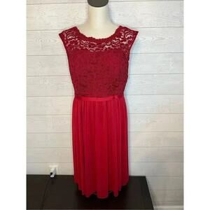 David’s Bridal apple red layered lace tea length  dress Size 10